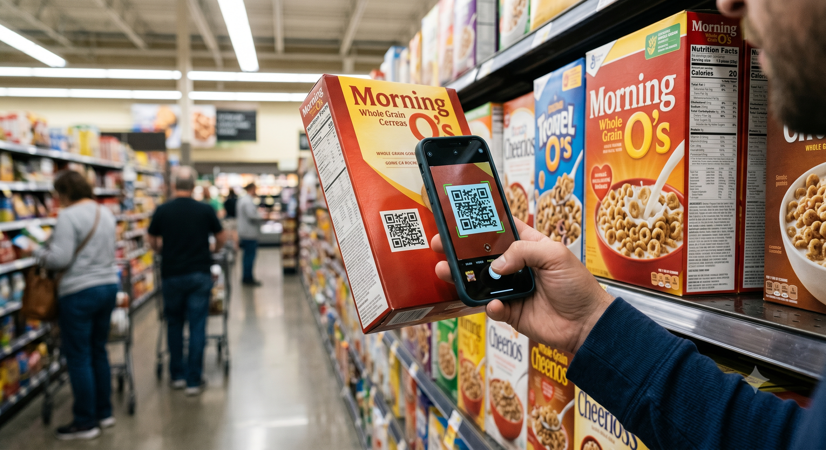 Customer scanning a QR code on a product shelf